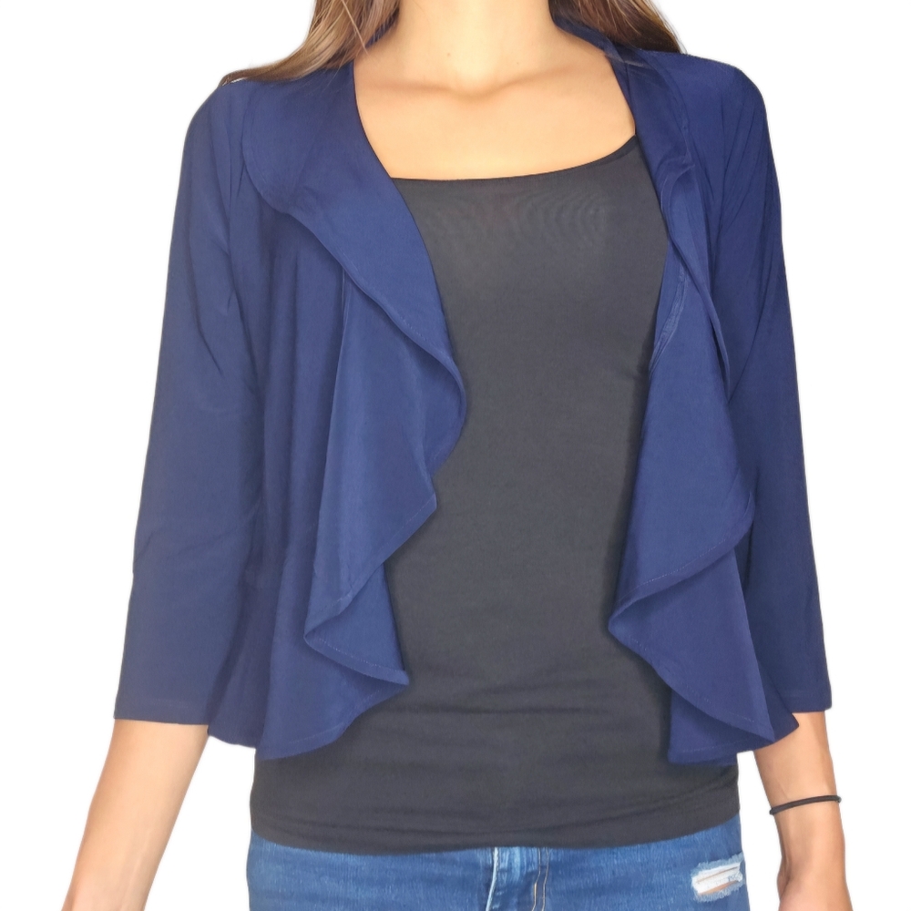 Nina Leonard Ruffle Front Cardigan Womens Medium